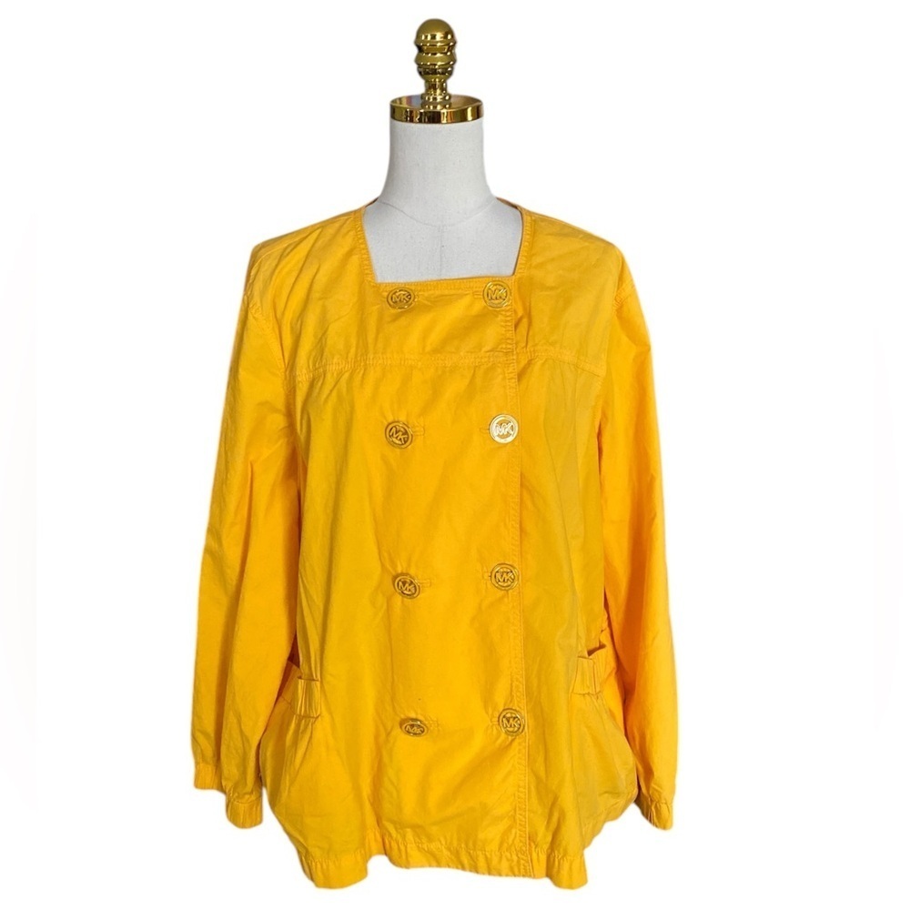 Michael Kors Yellow Double-Breasted Womens 100% Cotton Jacket Size 2X Lagenlook - Picture 1 of 9
